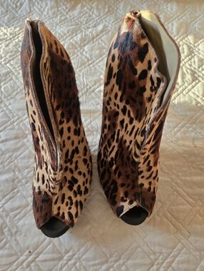 Kenneth Cole Leopard Print Peep-Toe Heeled Booties
